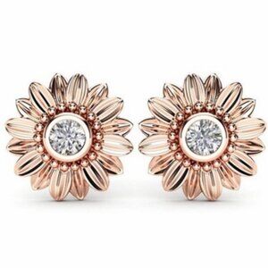 NEW 18K ROSE GOLD EARRINGS DIAMOND SUNFLOWER EARRINGS STUD EARRINGS